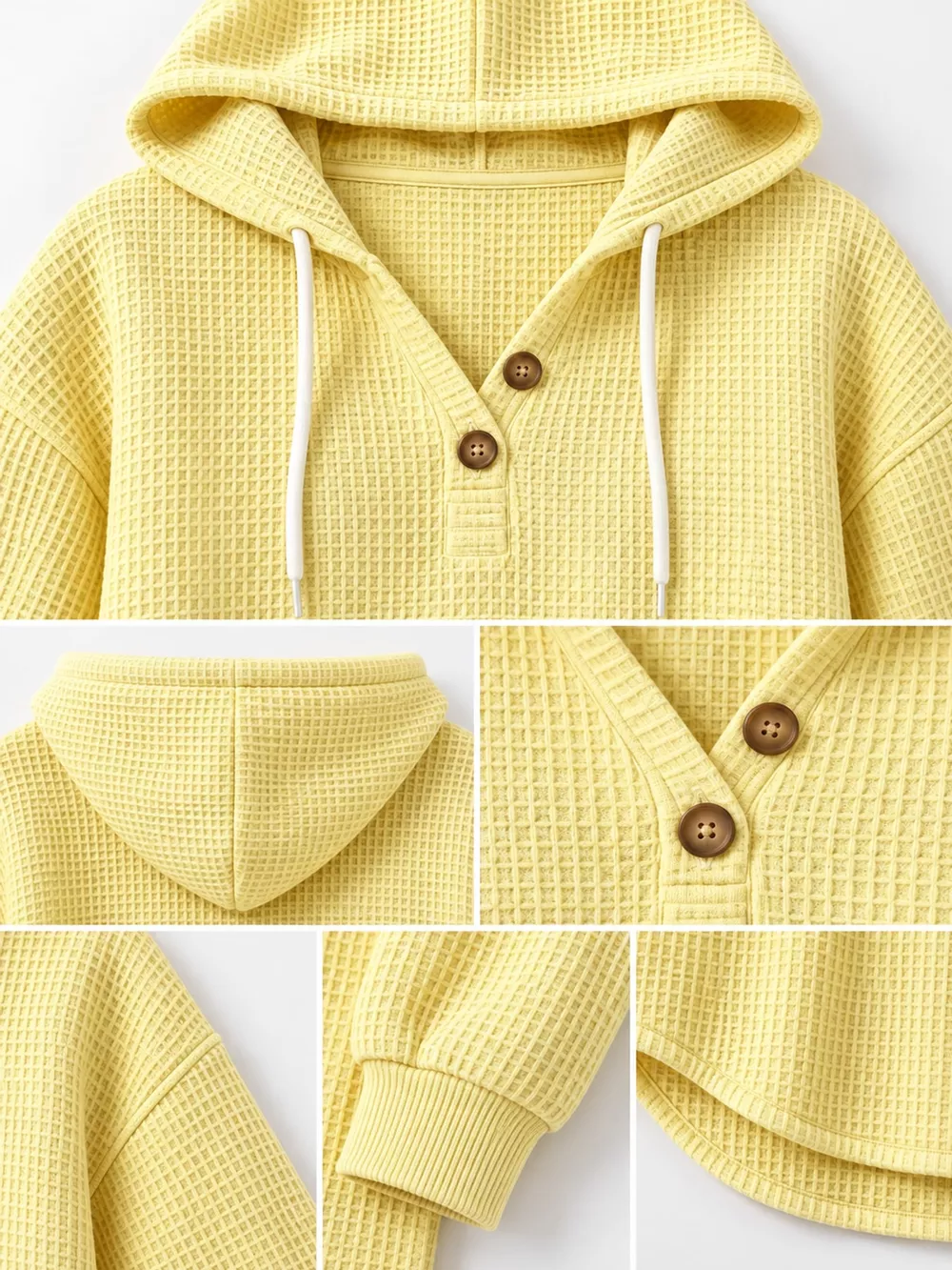 Full Size Waffle Knit Button Detail Hoodie Plus Size, image 14