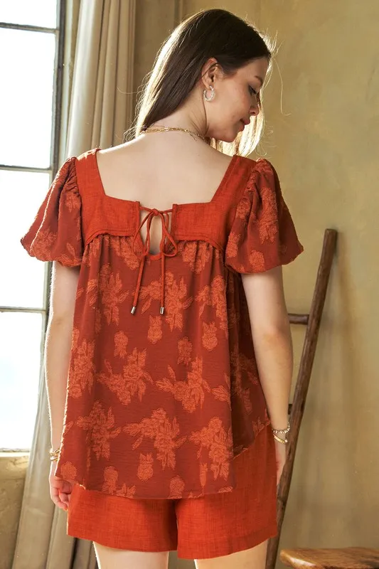Nature Printed Square Neck Puff Sleeve Blouse, image 2