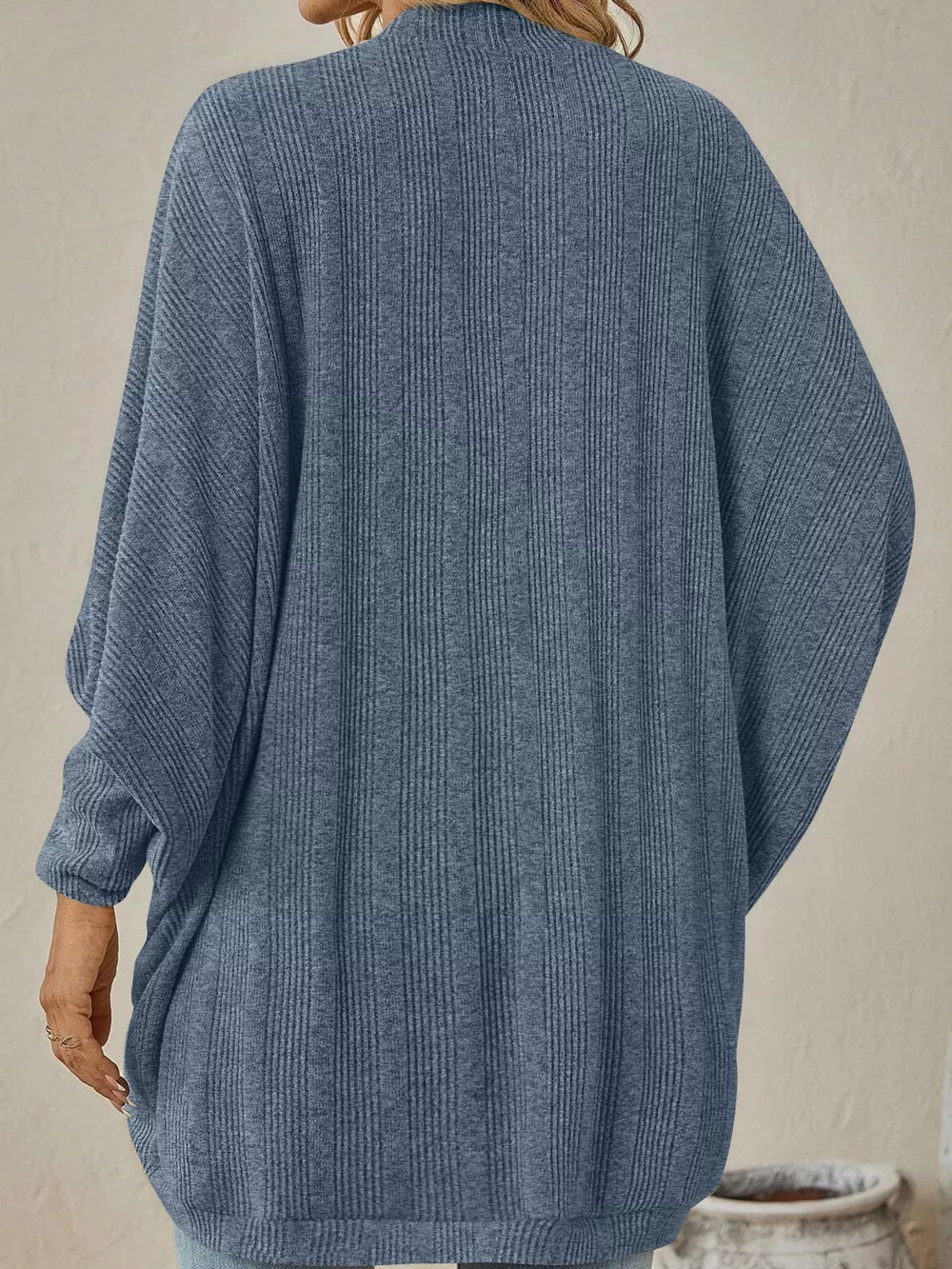 Casual Open Front Batwing Sleeve Ribbed Knit Cardigan, image 17