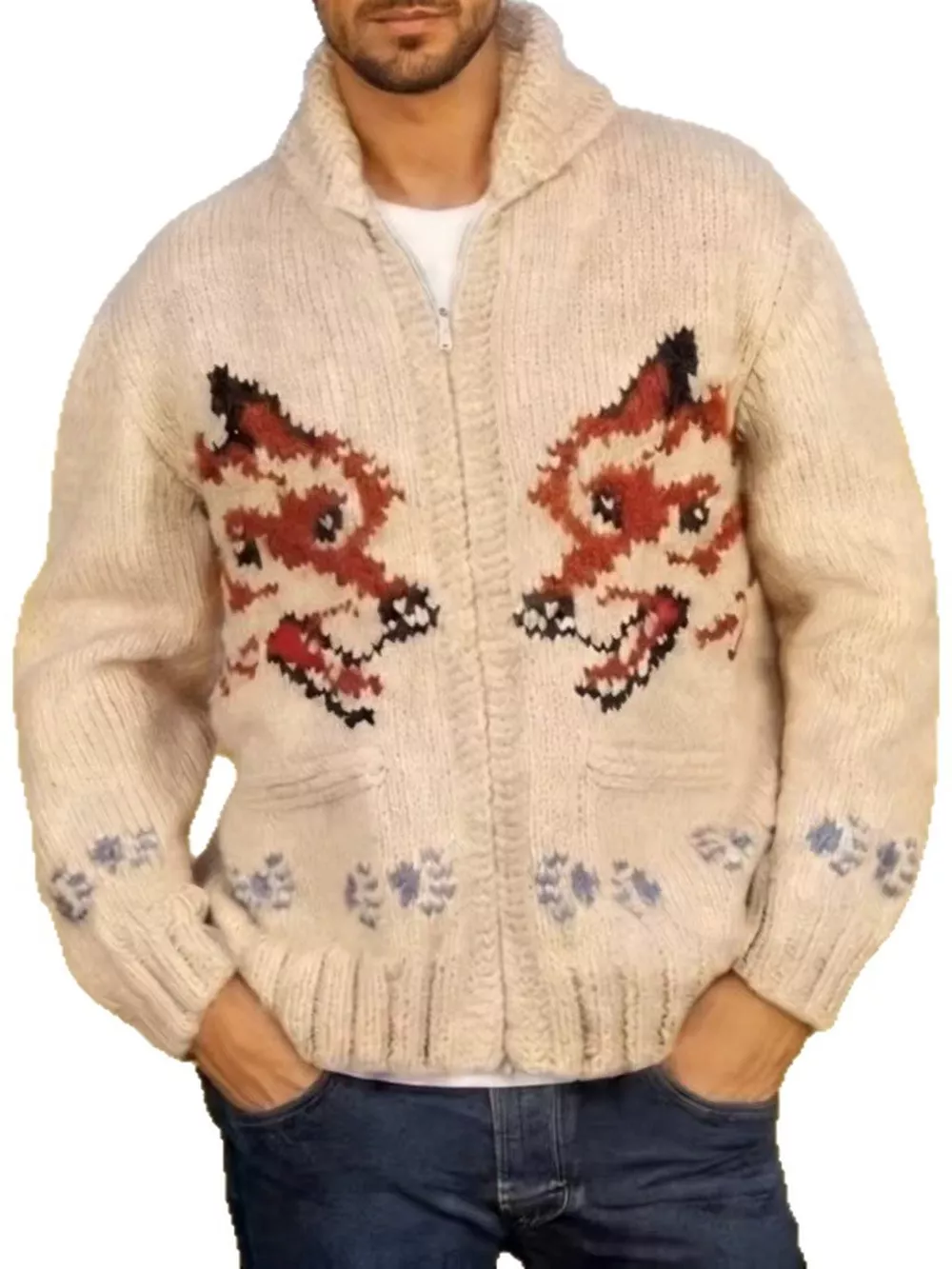 Men's Full Size Animal Chunky Knit Zip-Up Cardigan Plus Size, image 8