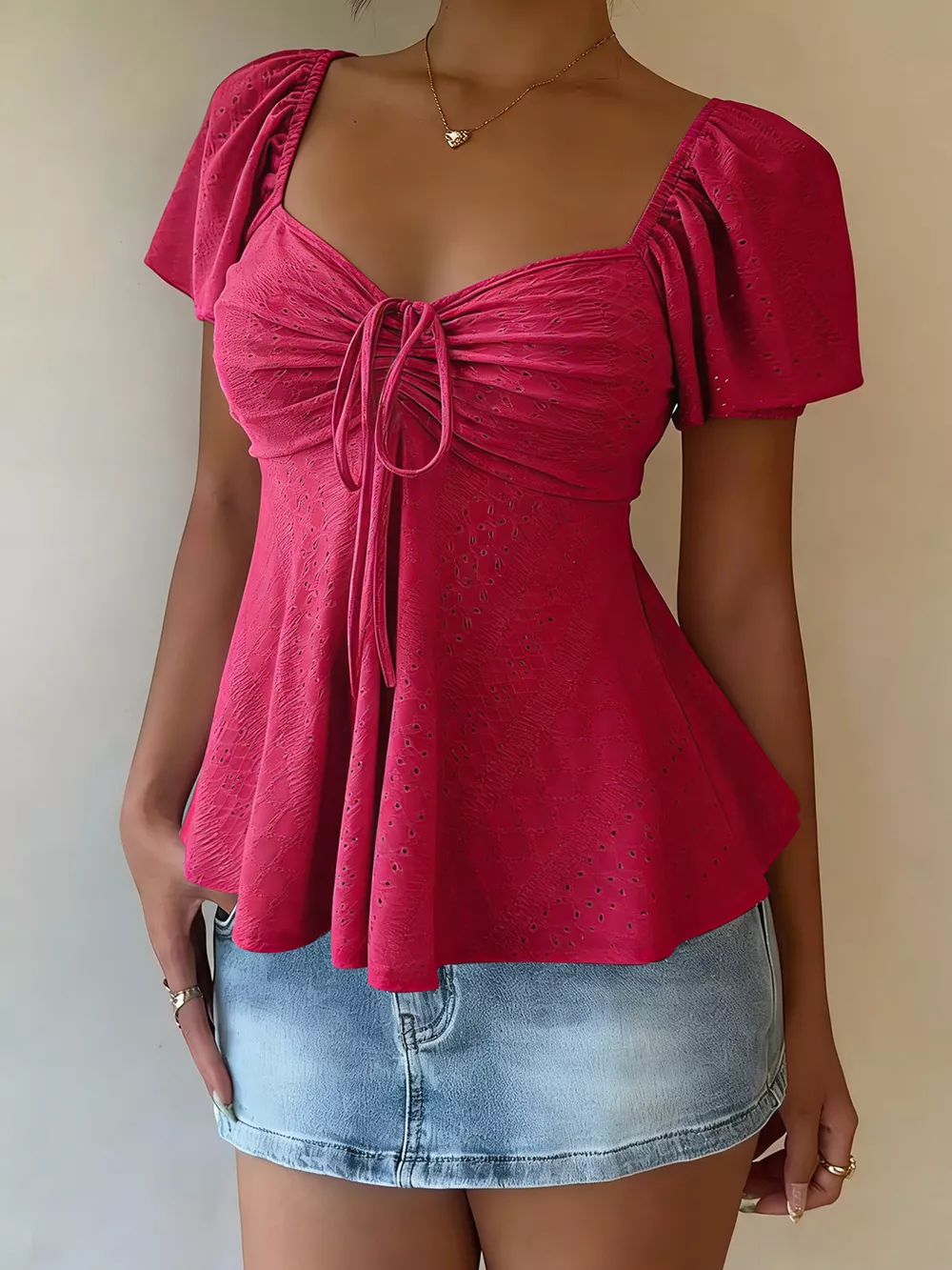 Sweetheart Neck Flutter Sleeve Top, image 6