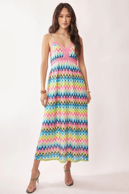 Multi Color Crochet Lace Midi Dress