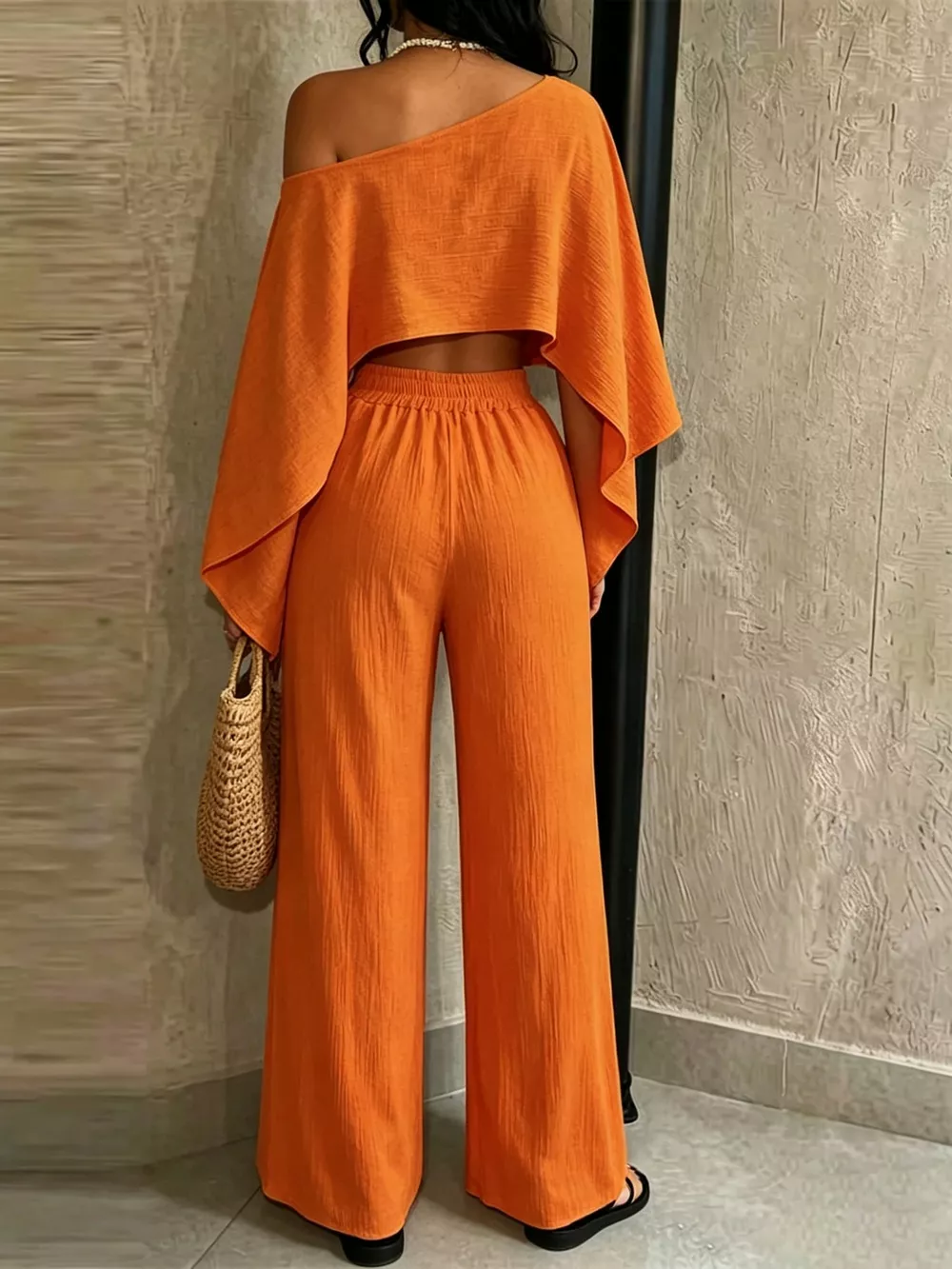 Boat Neck Crop Top and Wide-Leg Pants Set, image 4