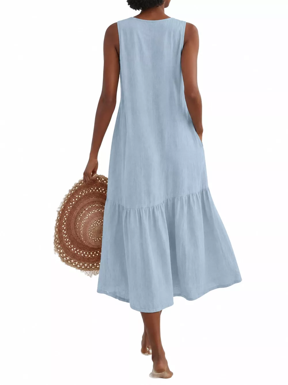 Full Size V-Neck Button Front Sleeveless Midi Dress Plus Size, image 13