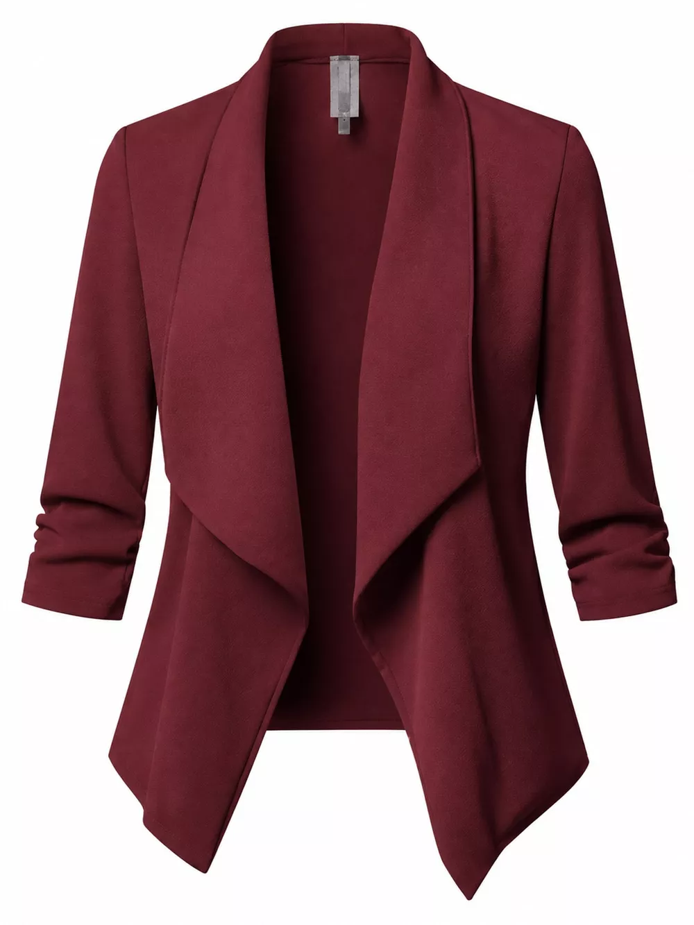 Full Size Open Front Drape Blazer with 3/4 Ruched Sleeves Plus Size, image 34