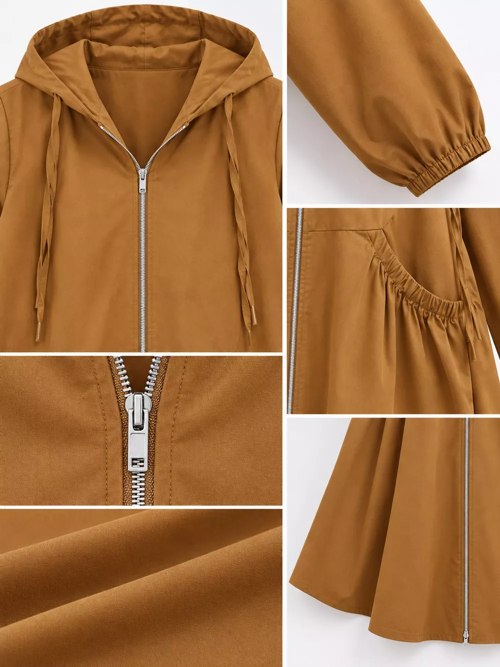 Plus Size Hooded Zip-Up Longline Windbreaker Outerwear, image 28