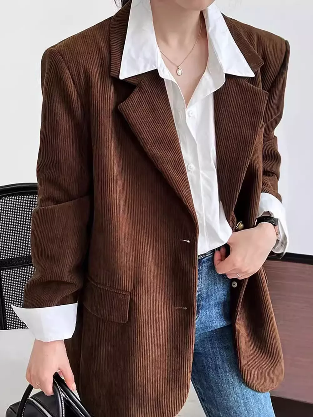 Corduroy Lapel Collar Blazer, image 3