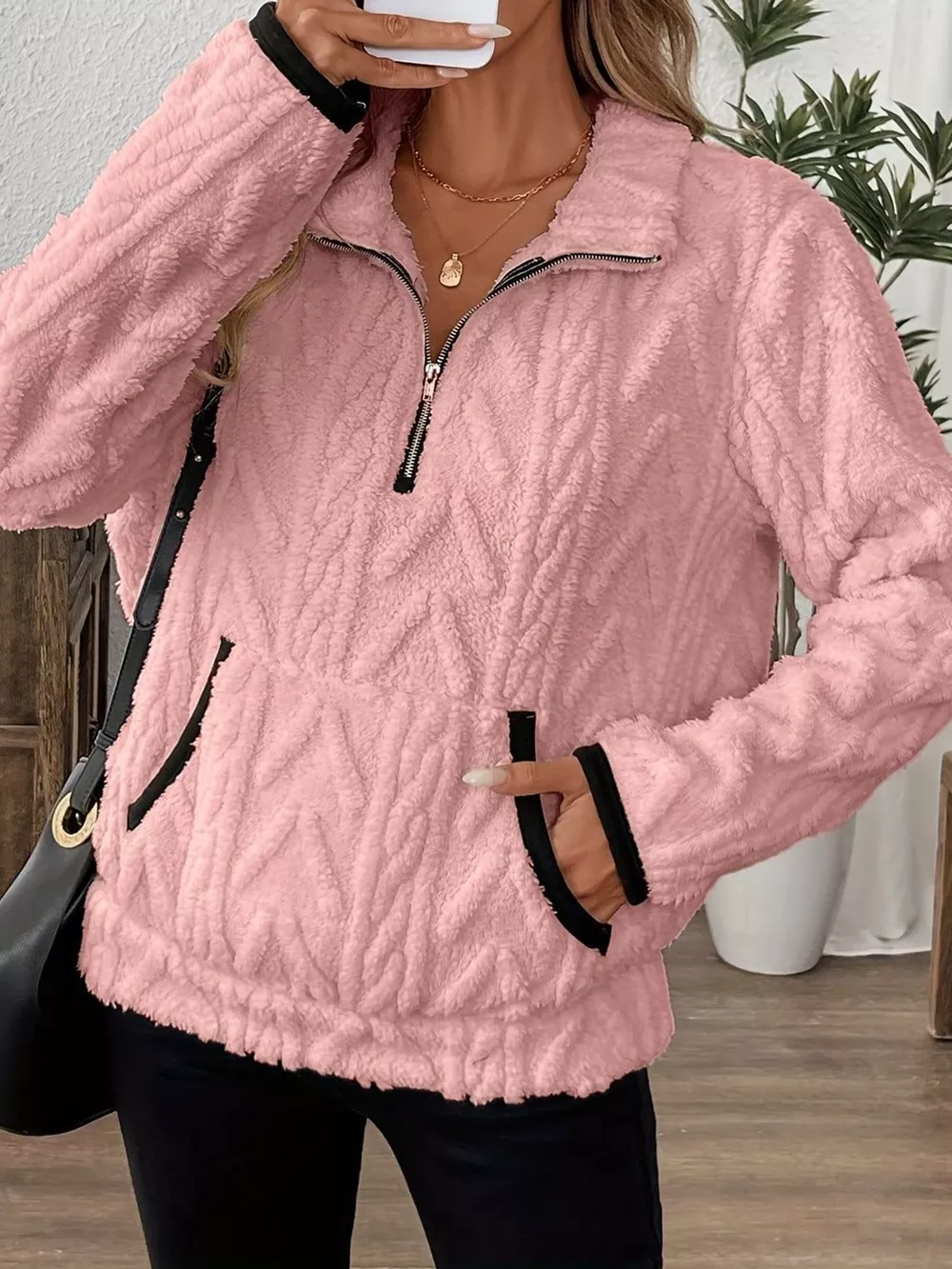 Full Size Quarter-Zip Sherpa Sweatshirt Plus Size, image 14