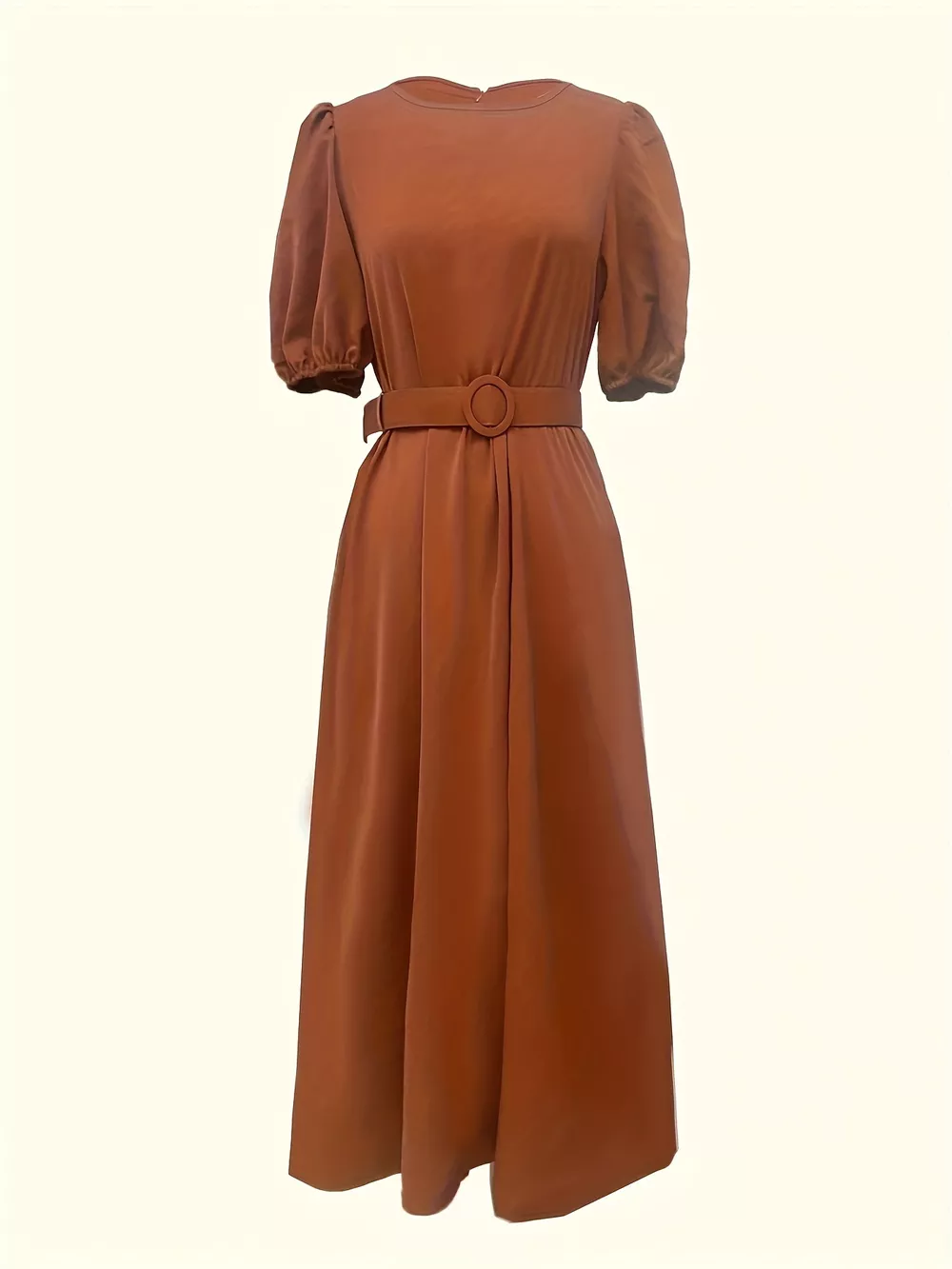 Belted Puff Sleeve Midi Dress, image 5