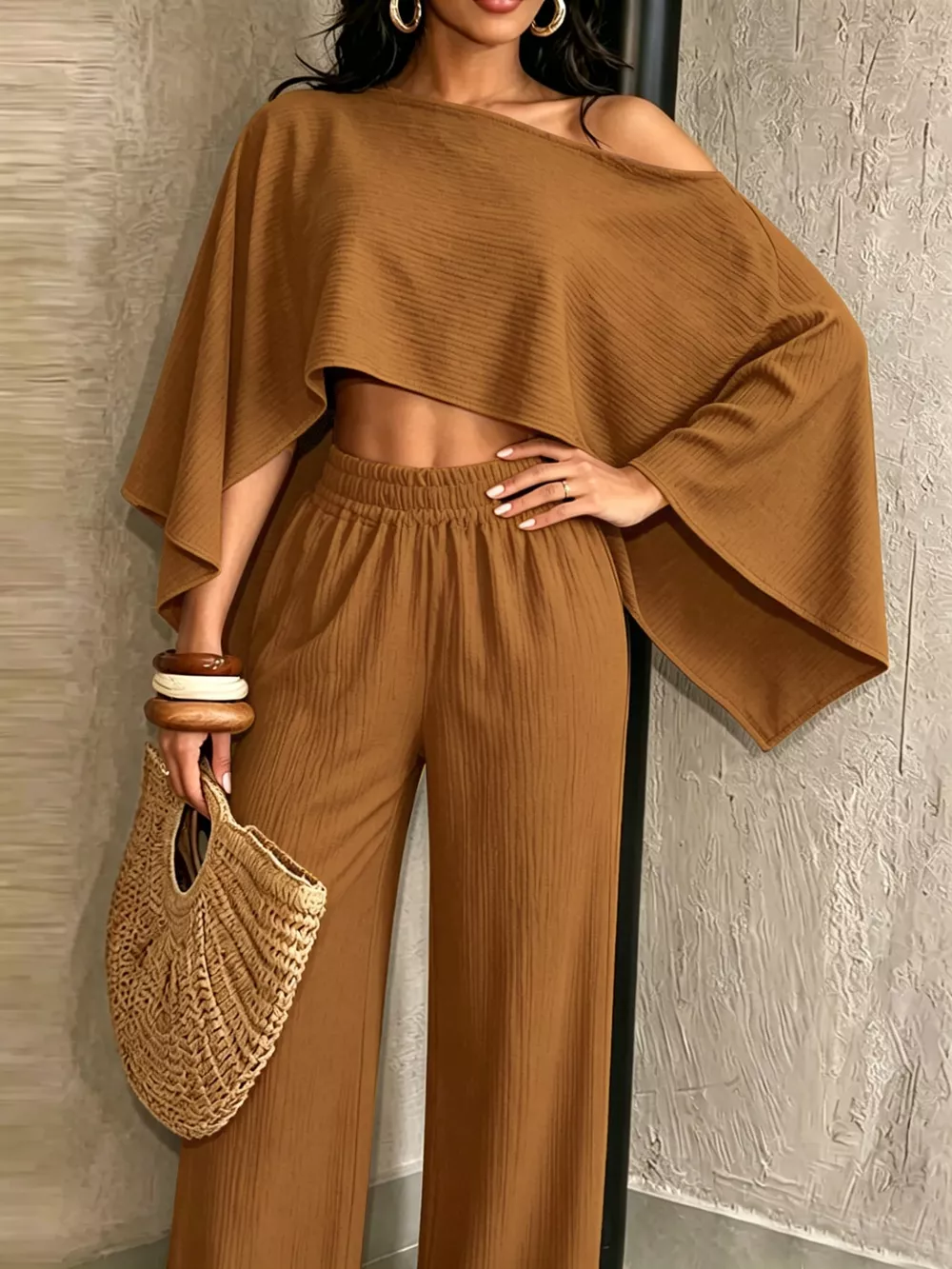 Boat Neck Crop Top and Wide-Leg Pants Set, image 16