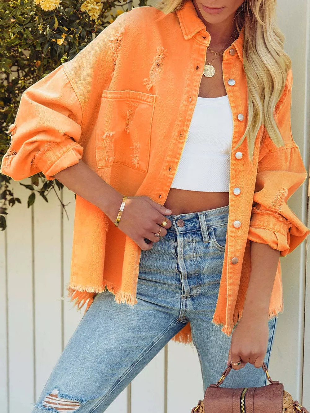 Distressed Raw Hem Denim Jacket, image 7