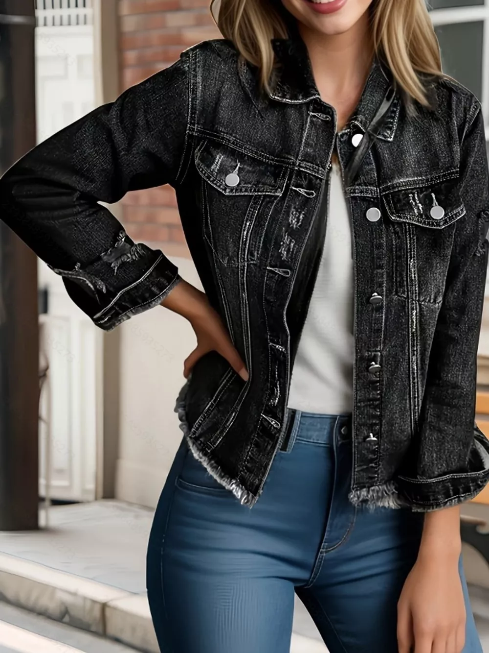 Distressed Raw Hem Denim Jacket