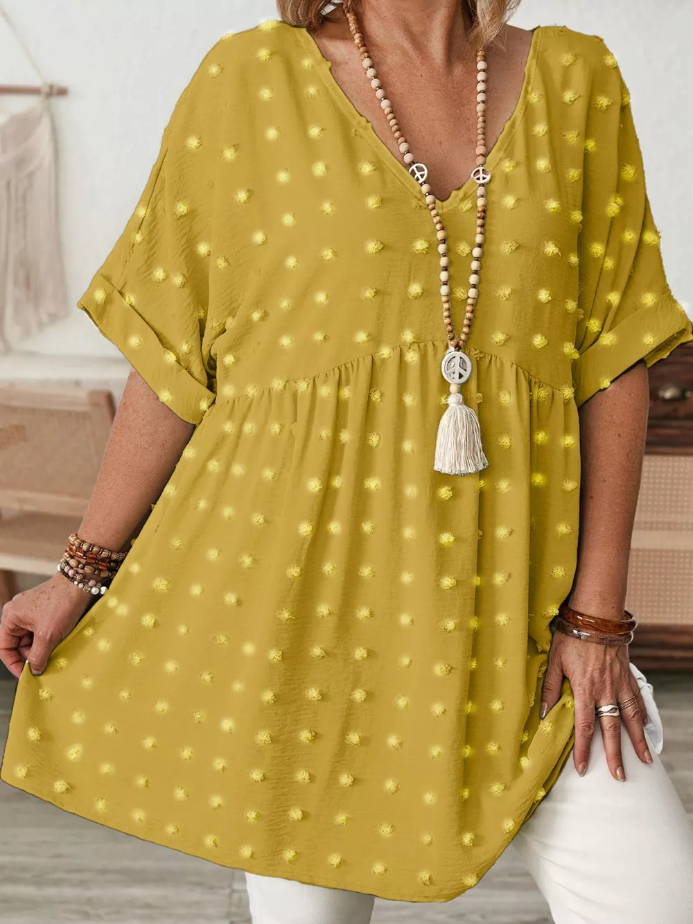 Plus Size Swiss Dot V-Neck Casual Blouse, image 19