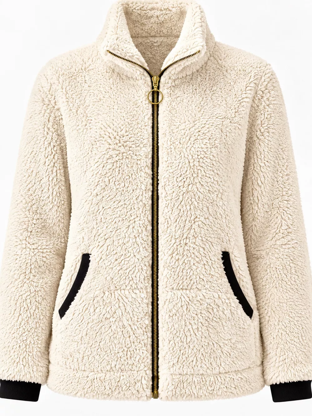 Full Size Fleece Zip-Up Jacket with Contrast Trim Plus Size, image 10