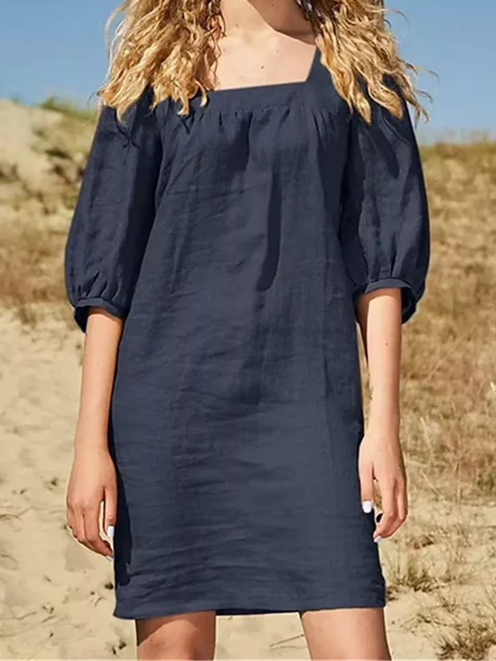 Square Neck Puff Sleeve Mini Dress
