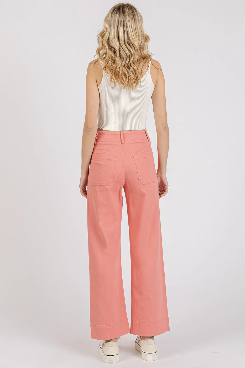 Twill Patch Pocket High Rise Wide Leg Pants, image 6