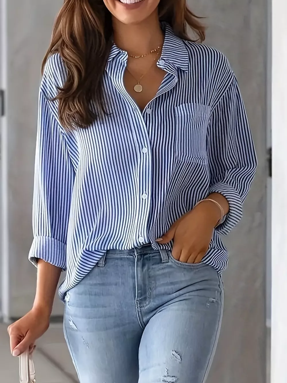 Full Size Striped Button-Down Long Sleeve Shirt Plus Size, image 3