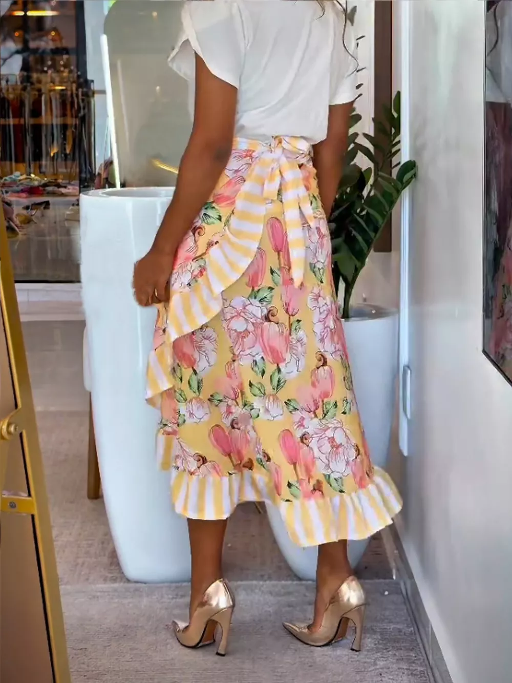 Floral Print Ruffle Hem Midi Skirt, image 5