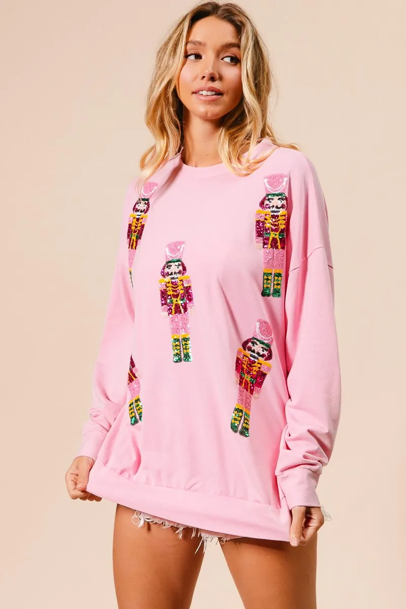 Sequin Nutcrackers Embroidery Christmas Sweatshirt, image 5