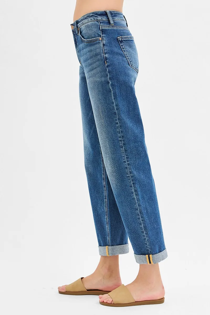 Full Size Mid Rise Boyfriend Roll Up Jeans Plus Size, image 6