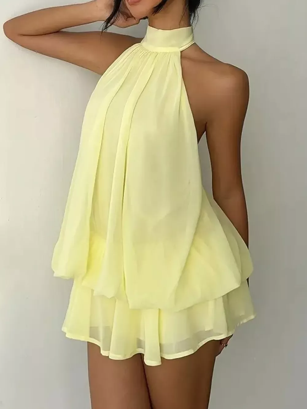 Halter Neck Ruched Mini Dress, image 2