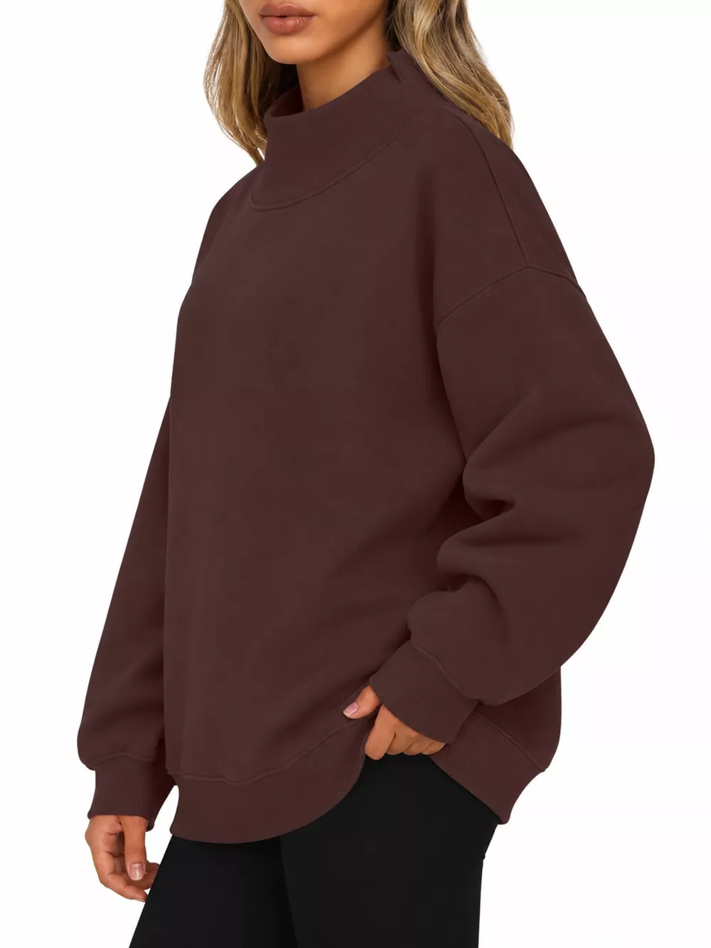 Oversized Mock Neck Long Sleeve Sweatshirt, image 42