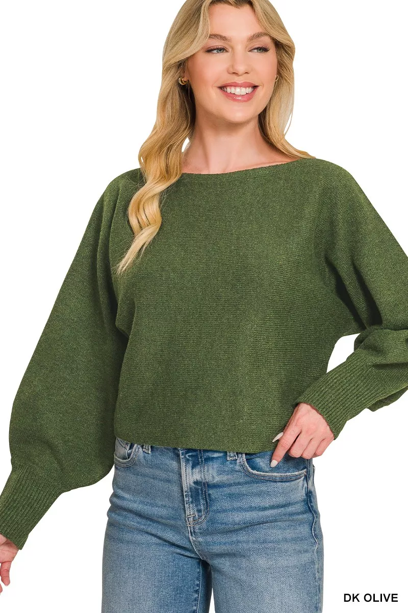 Zenana Boat Neck Balloon Sleeve Sweater, image 5