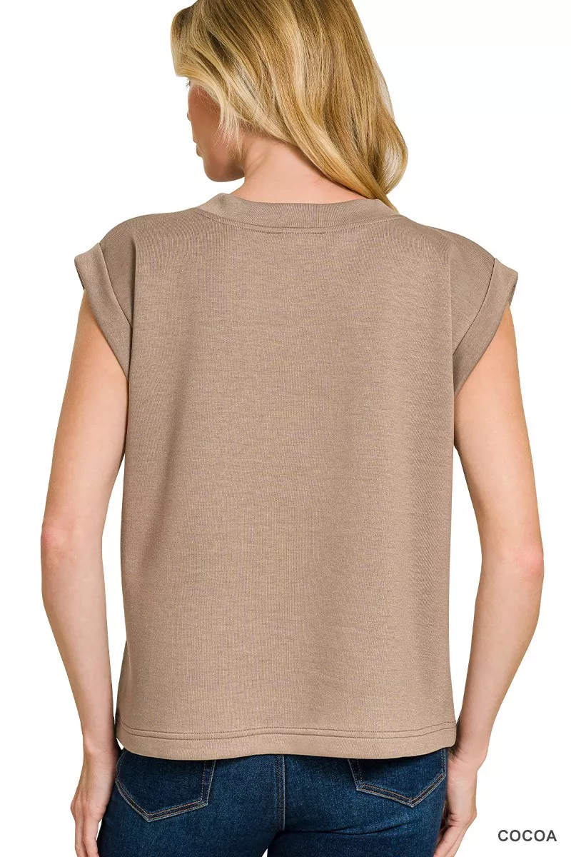 Scuba Round Neck Cap Sleeve Top, image 3