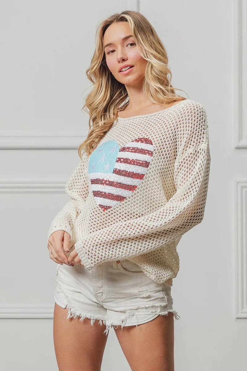 Sequin American Flag Heart Knit Up, image 8