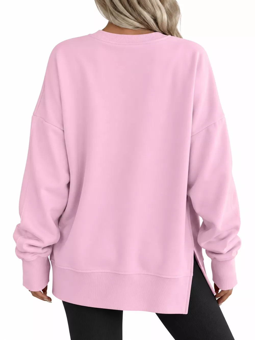 Oversized Crew Neck Sweatshirt with Side Slit, image 38