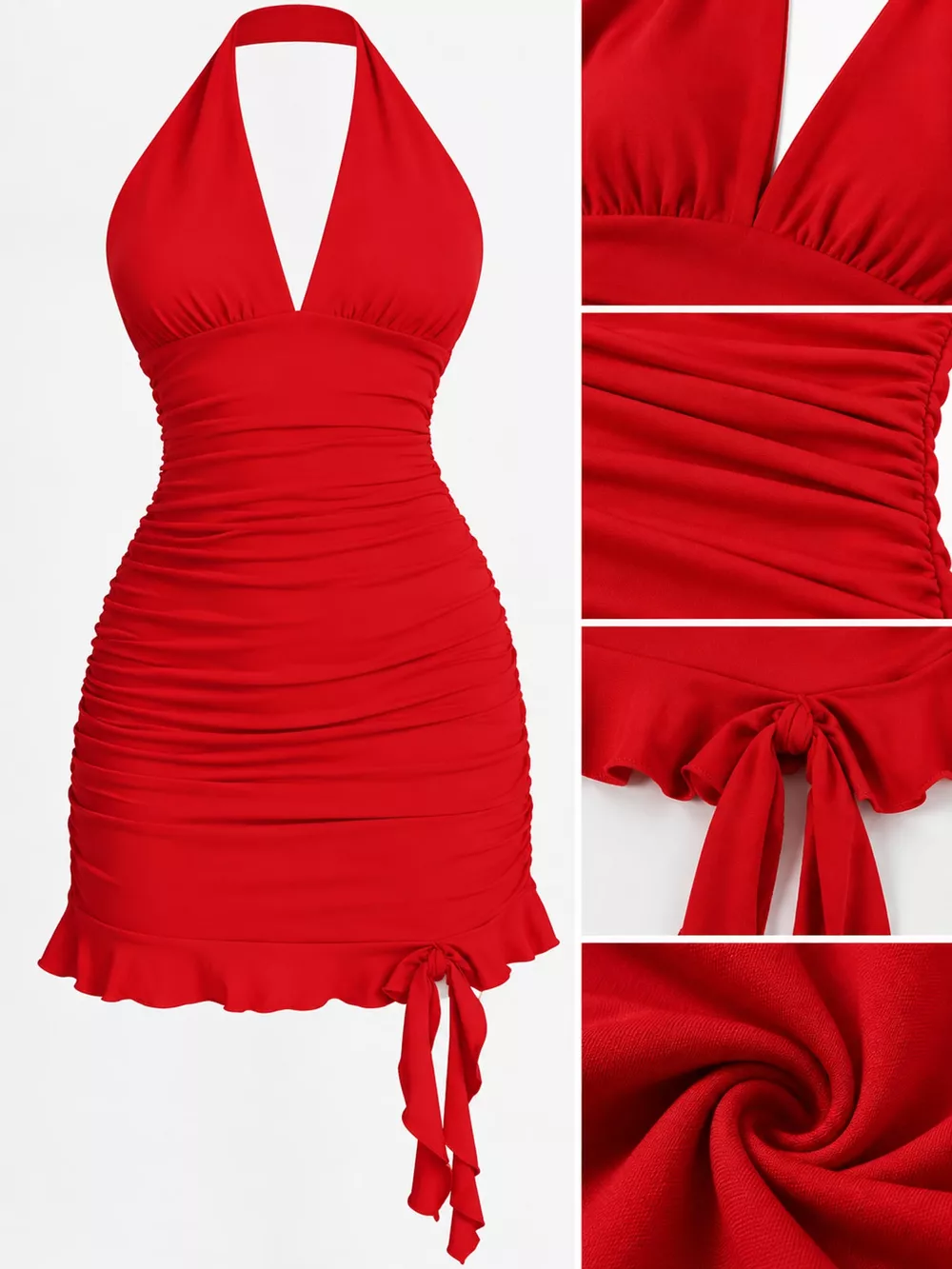 Ruched Halter Neck Bodycon Mini Dress, image 27