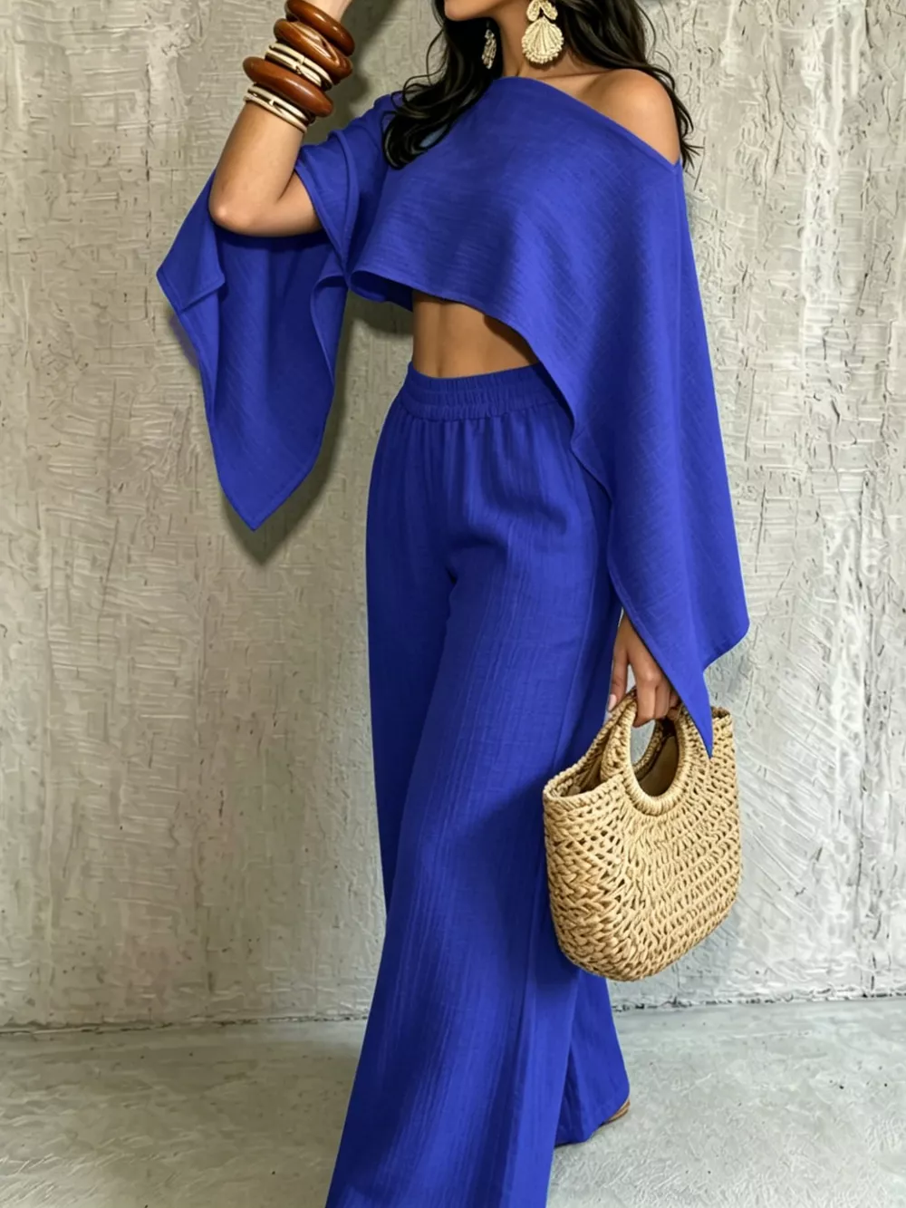 Boat Neck Crop Top and Wide-Leg Pants Set, image 42