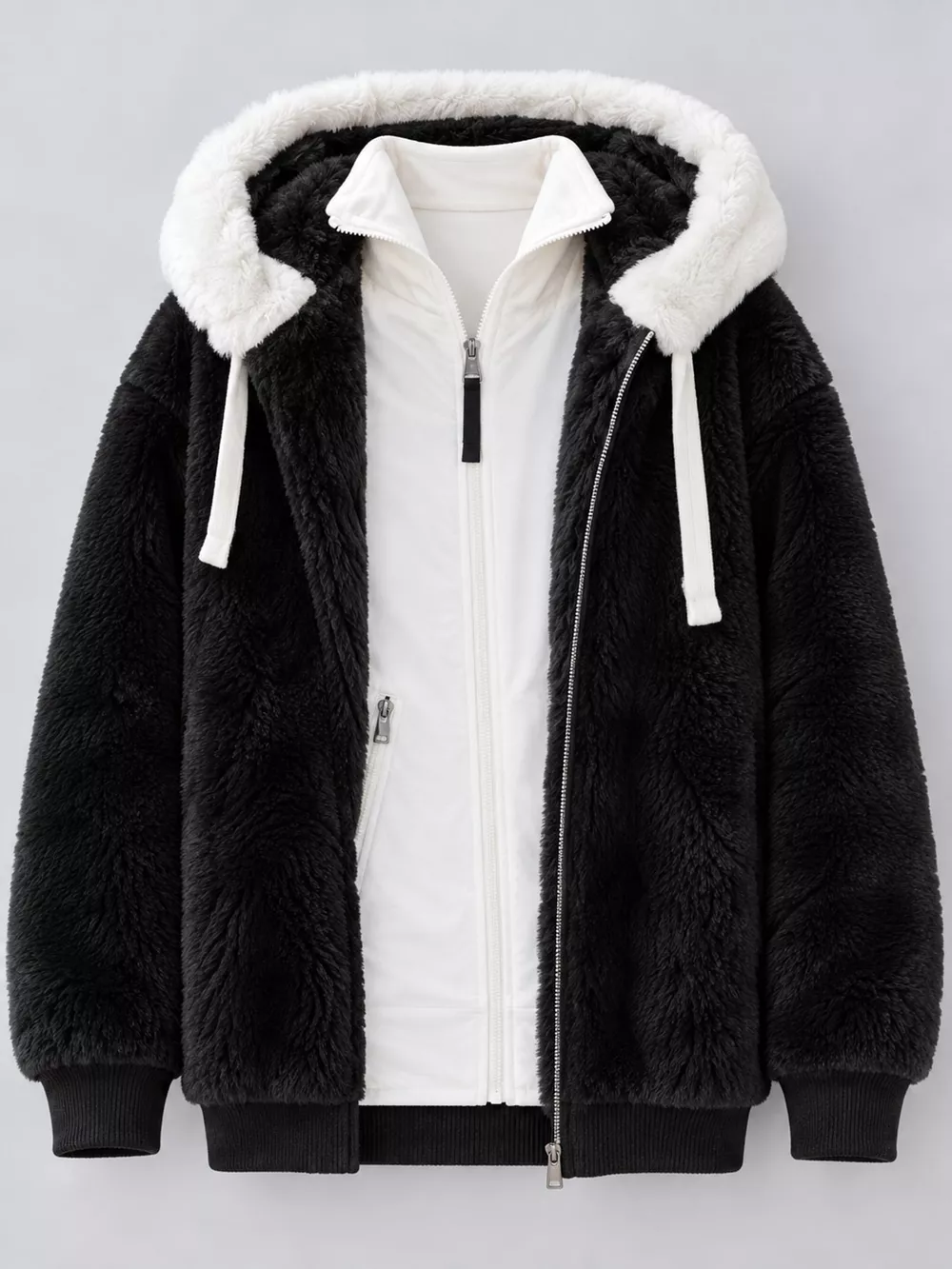 Full Size Faux Fur Zip Up Hooded Outerwear Plus Size, image 10