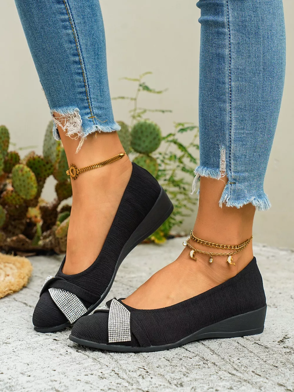 Rhinestone Embellished Wedge Slip-Ons, image 6