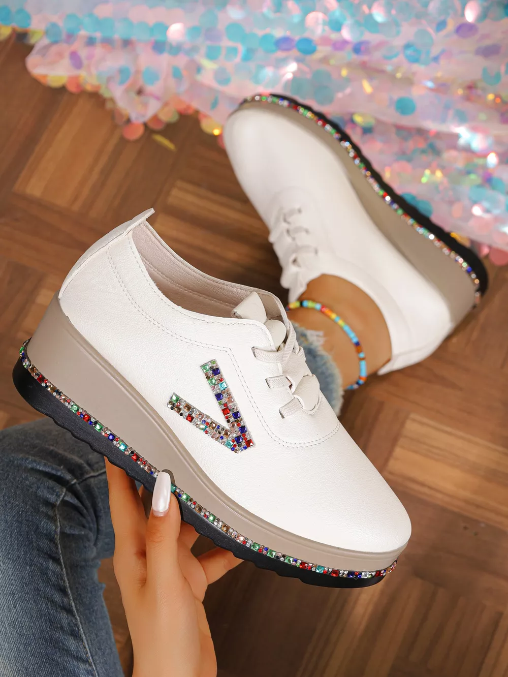Rhinestone Decor Wedge Sneakers, image 6