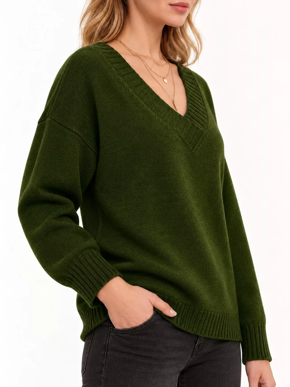 Full Size V-Neck Dropped Shoulder Sweater Plus Size, image 72