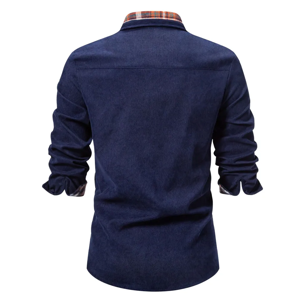 Men's Casual Shirt with Plaid Contrast Details, image 2