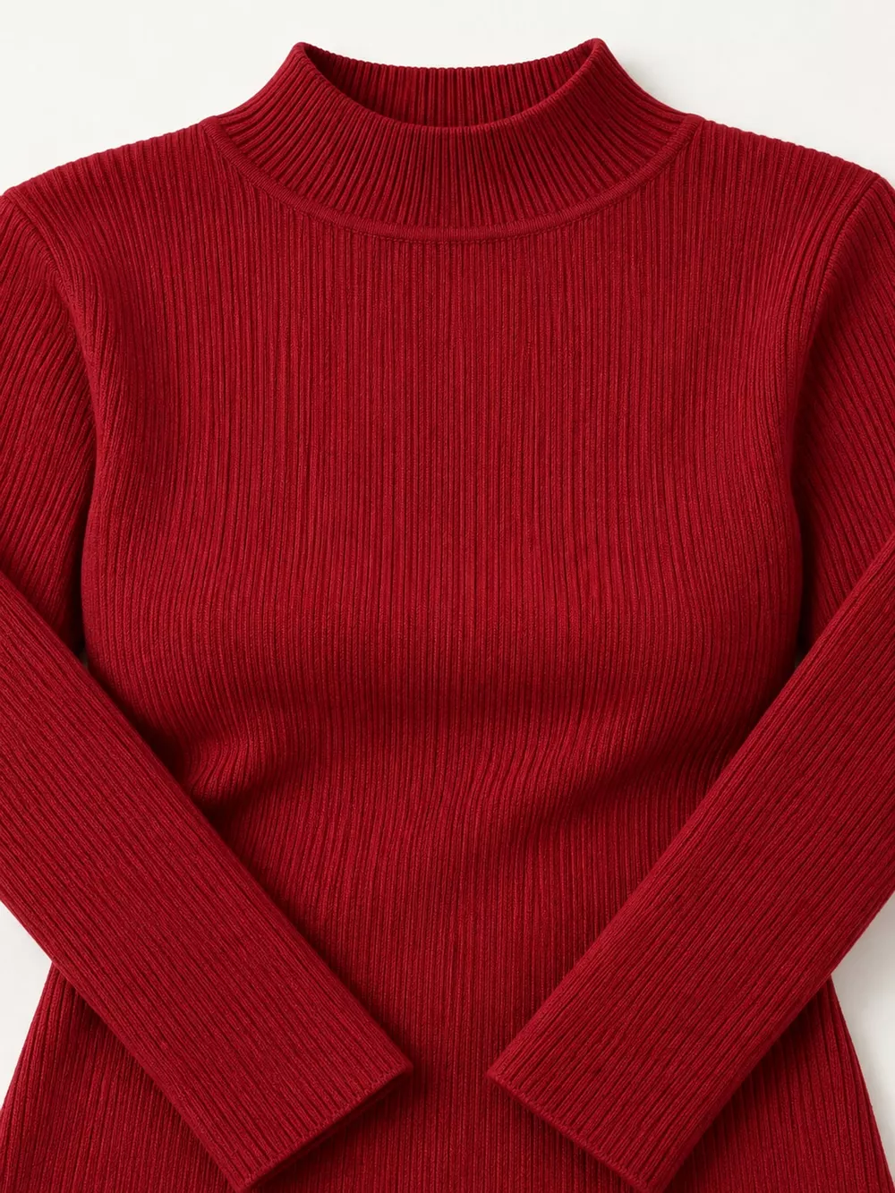 Elegant Slim-Fit Ribbed Mock Neck Knit Top, image 34