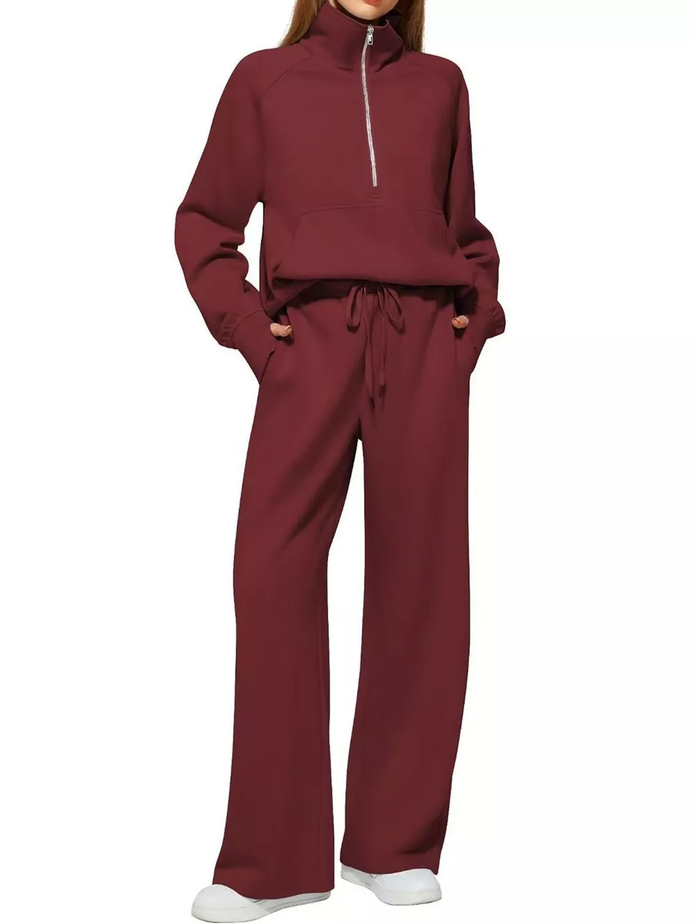 Half-Zip Sweatshirt and Wide-Leg Pants Set, image 61