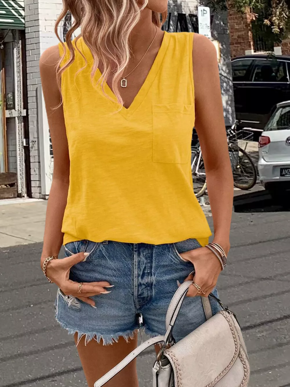 Casual V-Neck Pocket Tank, image 11