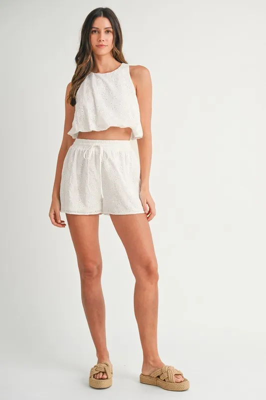 Eyelet Bubble Hem Sleeveless Top and Shorts Set, image 11