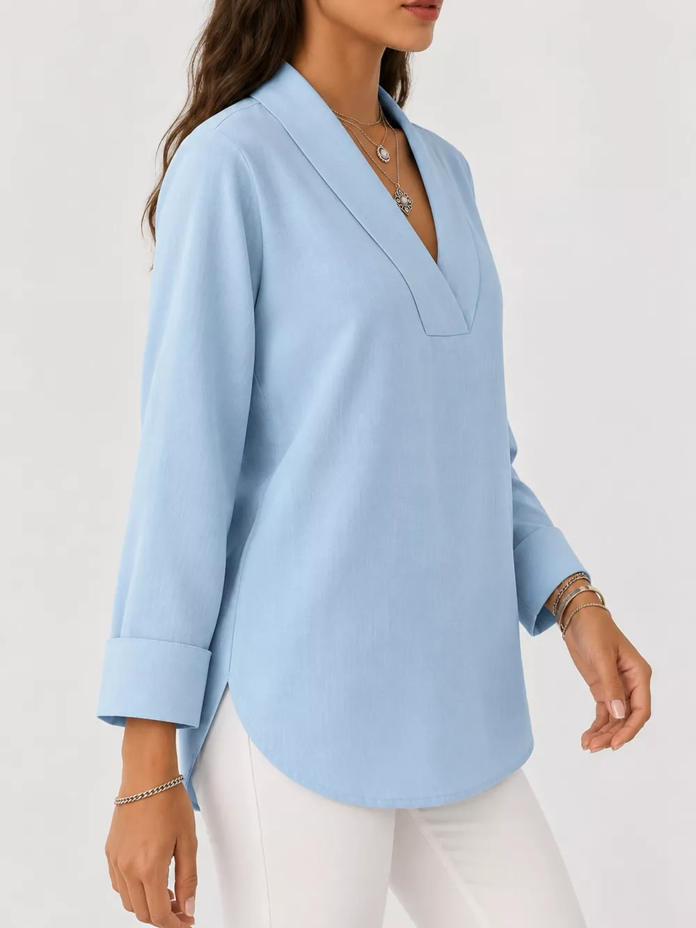 Full Size V-Neck Long Sleeve Blouse Plus Size, image 4