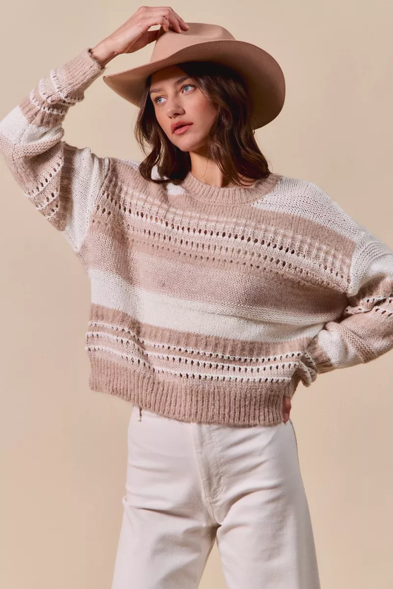 Variegated Stripe Textured Loose Fit Sweater, image 7