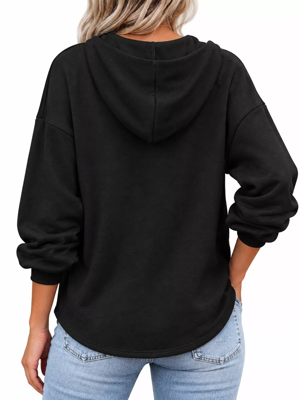 Drawstring Dropped Shoulder Hoodie, image 3