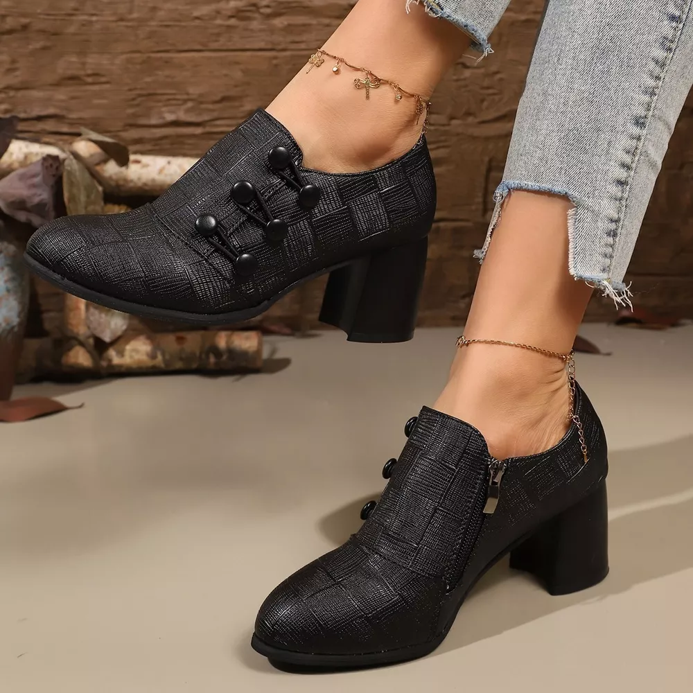 Woven Texture Button Decor Pumps, image 4