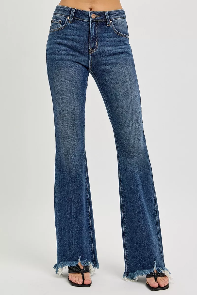 Full Size Mid Rise Flare Frayed Hem Jeans Plus Size, image 5