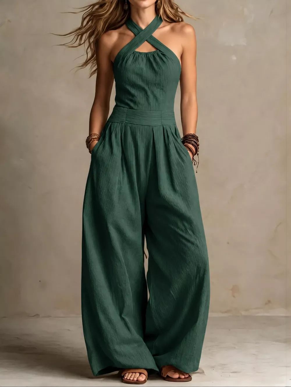 Full Size Halter Neck Wide-Leg Jumpsuit Plus Size, image 36