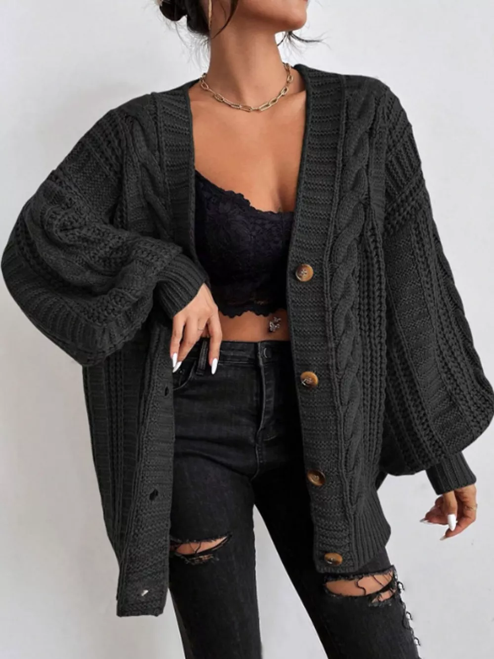 Cable Knit Button-Down Cardigan, image 17