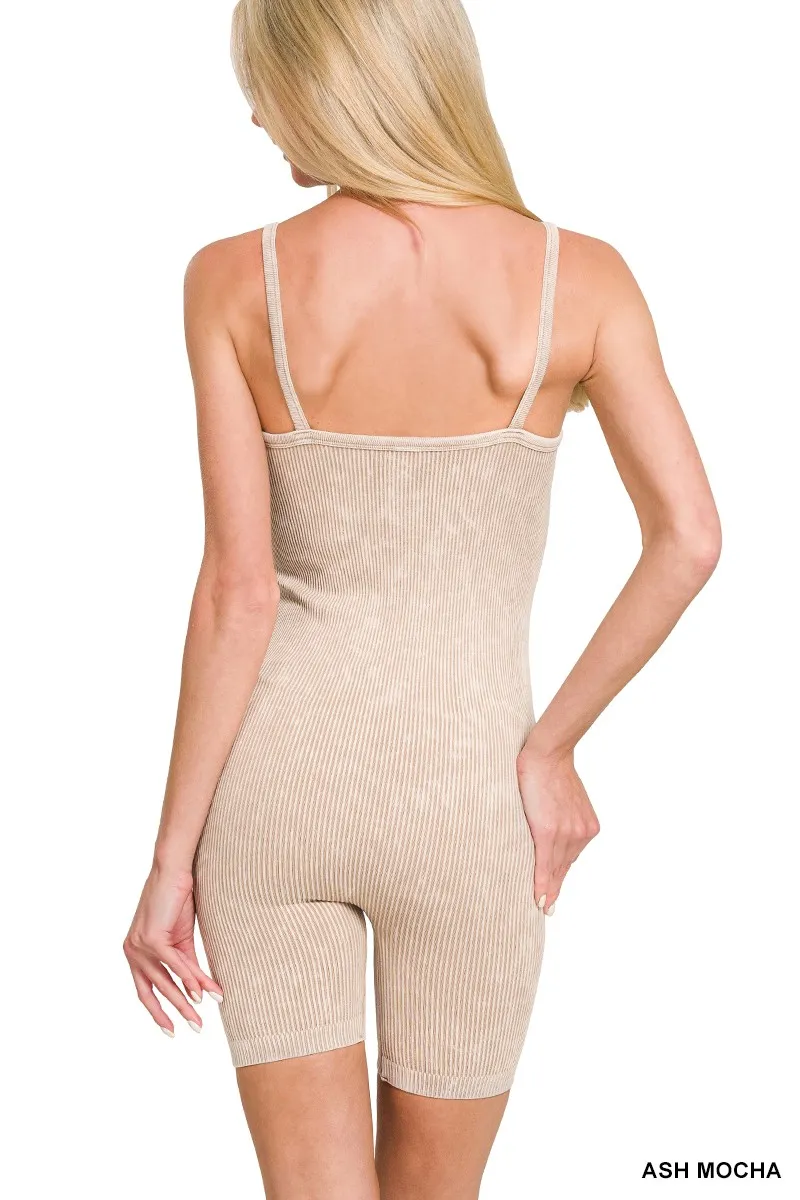 Stone Washed Ribbed Seamless Romper, image 3