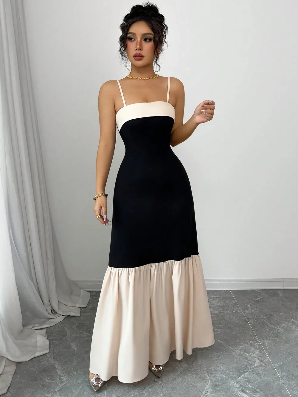 Two-Tone Spaghetti Strap Maxi Dress, image 5